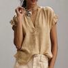 Women Shirt V Neck Ruffled Stitching Short Sleeve Tops
