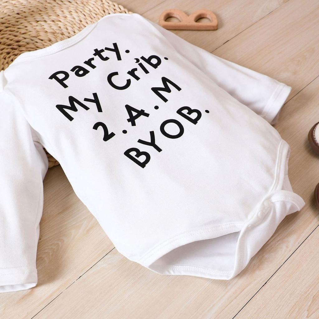 Langarm-Body mit Rundhalsausschnitt für Neugeborene, „Party“.. Niedlicher Einteiler mit „My Crib 2.AM BYOB“-Aufdruck für Mädchen und Jungen