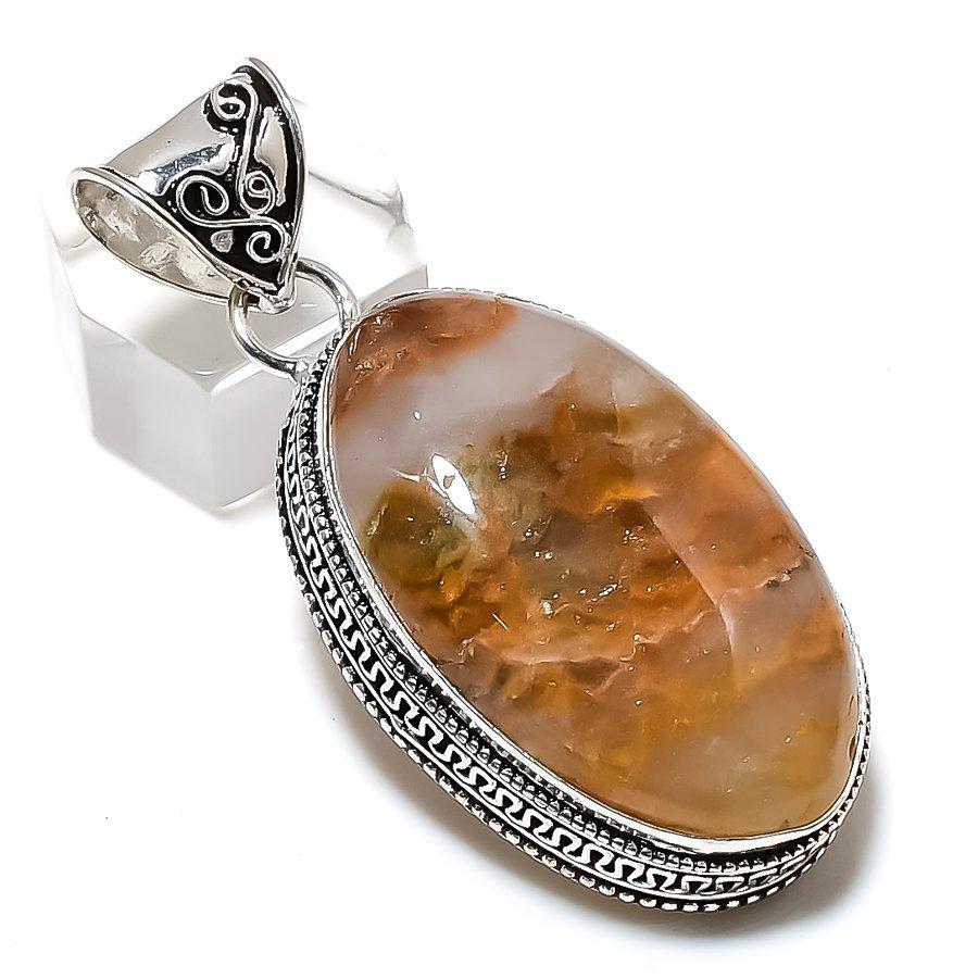 Plume Agate Gemstone Handmade 925 Sterling Silver Jewelry Pendant 2.17" q1T29