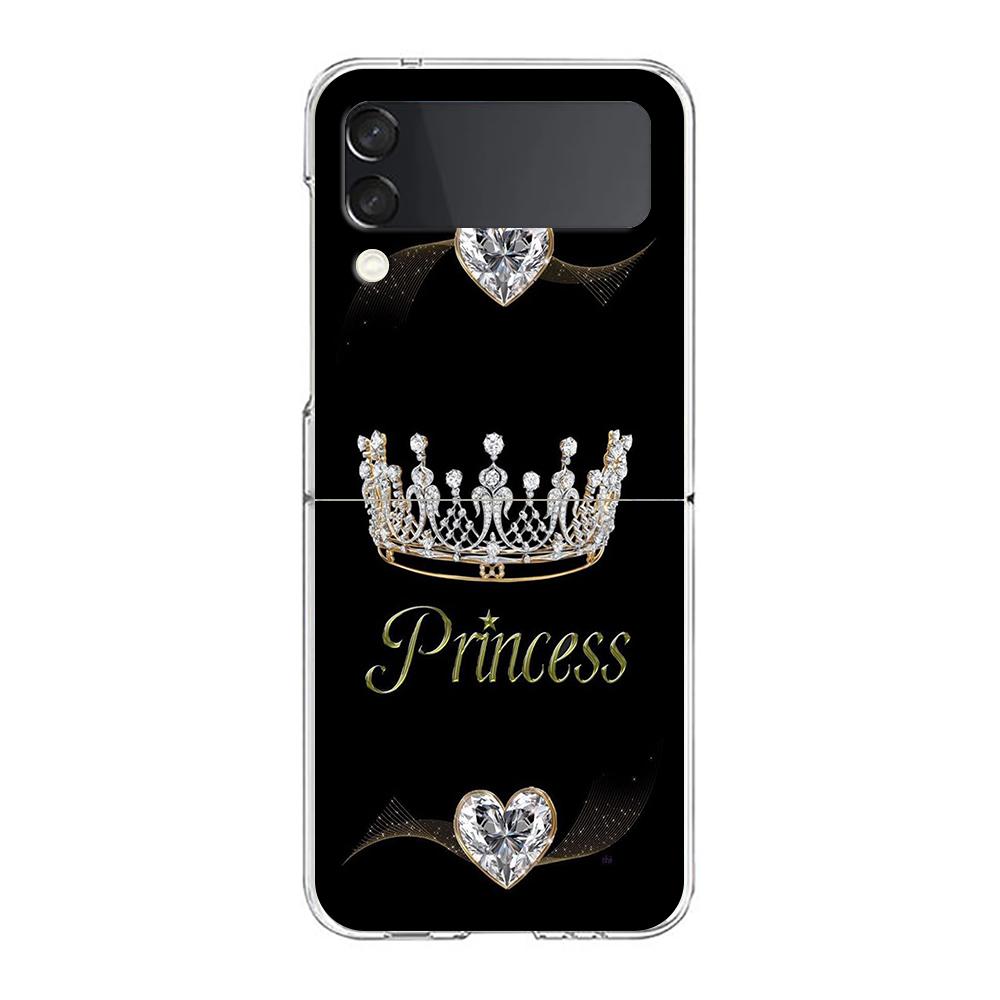 

Diamond Crown Hard PC Phone Case For Samsung Galaxy Z Flip 6 5 4 Transparent Cover For Galaxy Z Flip 3 Shockproof Fundas Capas Z Flip 4