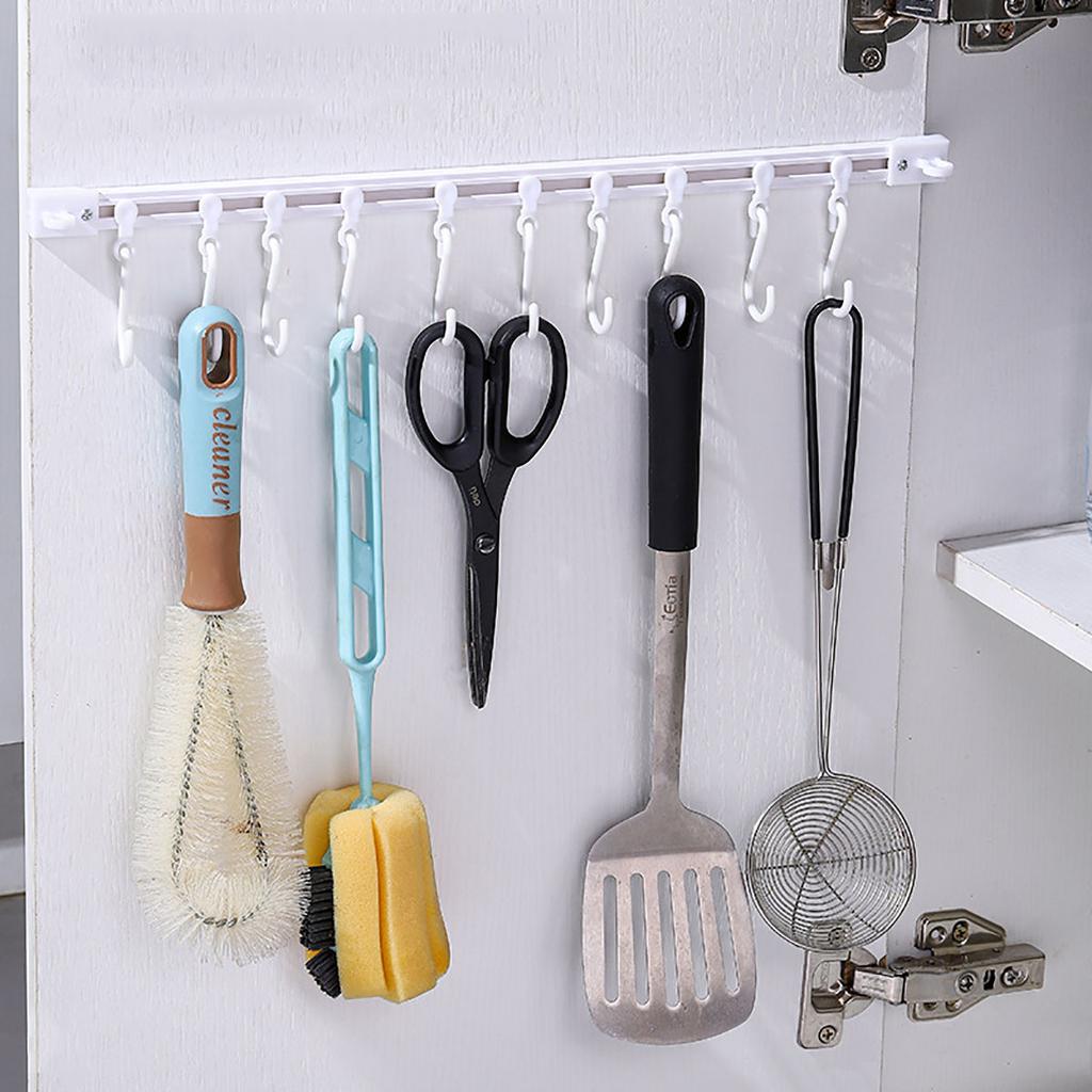 Self Adhesive Sliding Track Wall Hanging Hook Multifunctional Storage Hook Punch-free Kitchen Utensil Hanging Rack
