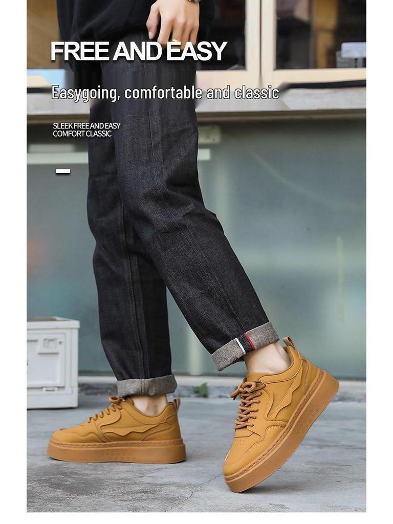 Spring Men's Trendy Breathable Sneakers - Versatile Thick-Soled Casual Skate Shoes