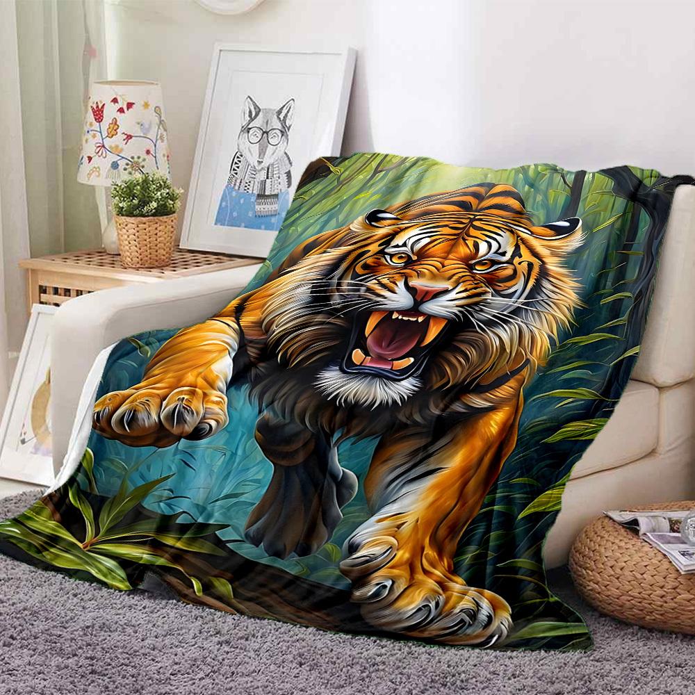 1PC Tiger Print Blanket - Soft Warm All-Season Throw for Sofa, Bed, Car, Office, Throw For Sofa yy250916112