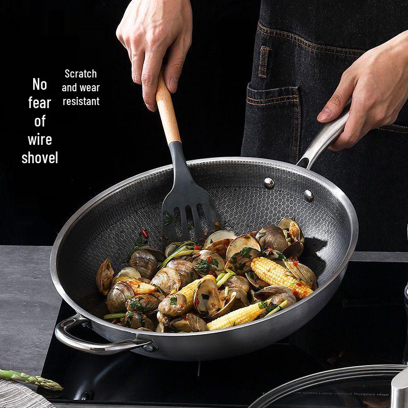 Stainless Steel Non-Stick Honeycomb Wok - Thickened Universal Pan for Induction & Gas Cooking. Ideal for Stir-Fry and Business Gifts.