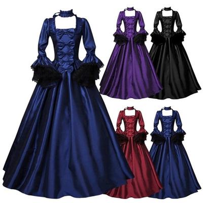 Vintage viktorianisches Hofballkleid mit Spitzen-Schlagärmeln Satinkleid, mittelalterliche Kleidung für Damen, Halloween- und Rollenspielpartys