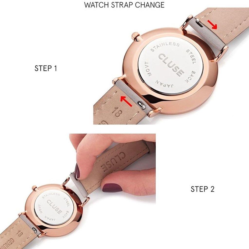 Cluse Ladies Minuit 33mm Blue Leather Band Metal Case Quartz Black Dial Analog Watch Cl30014