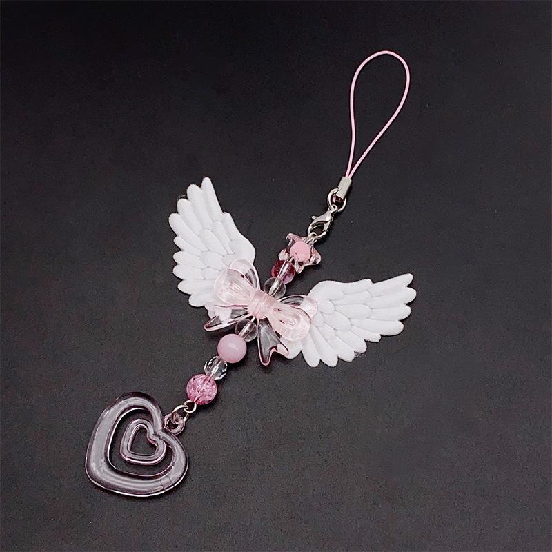 

Fashion Lovely Wings Bow Heart Mobile Phone Pendant Chain Sweet Keychain Women Bags Accessories Gift A