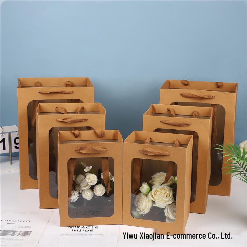 Průhledná dárková taška z kraftového papíru na květiny a dárky