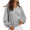 Women's Fashionable Solid Color Patchwork Lace Casual Loose Fitting V-Neck Sweatshirt Top
