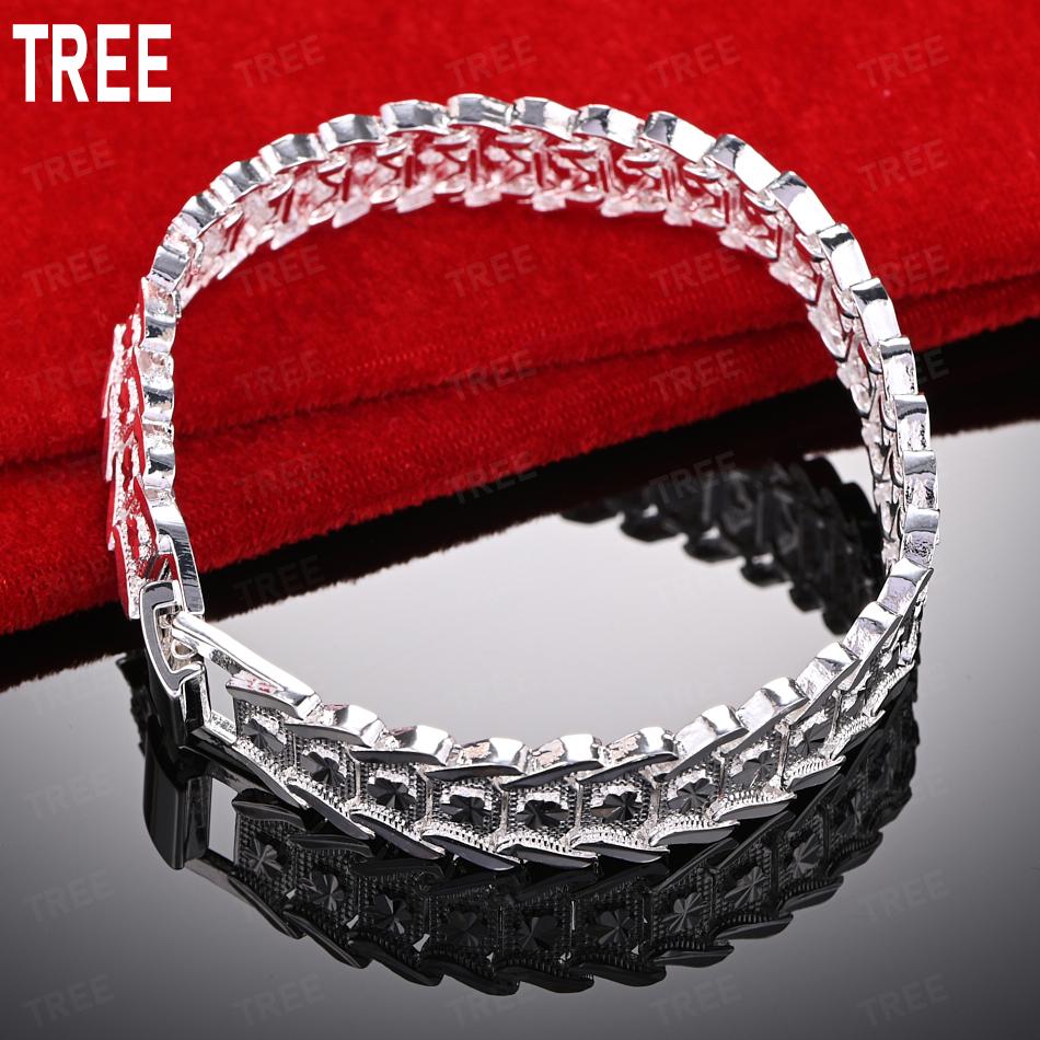 925 Sterling Silver Wide Face Hollowed-Out Starburst Bracelet Gift Jewelry 20cm