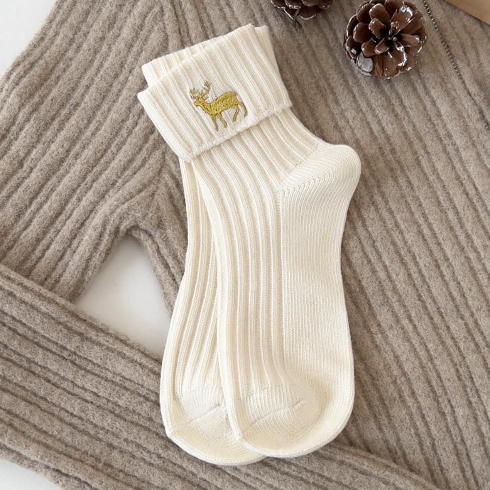 Cotton Christmas Embroidery Socks Christmas Tree Mid-Tube Socks Cute Cartoon Hosiery  Cosplay