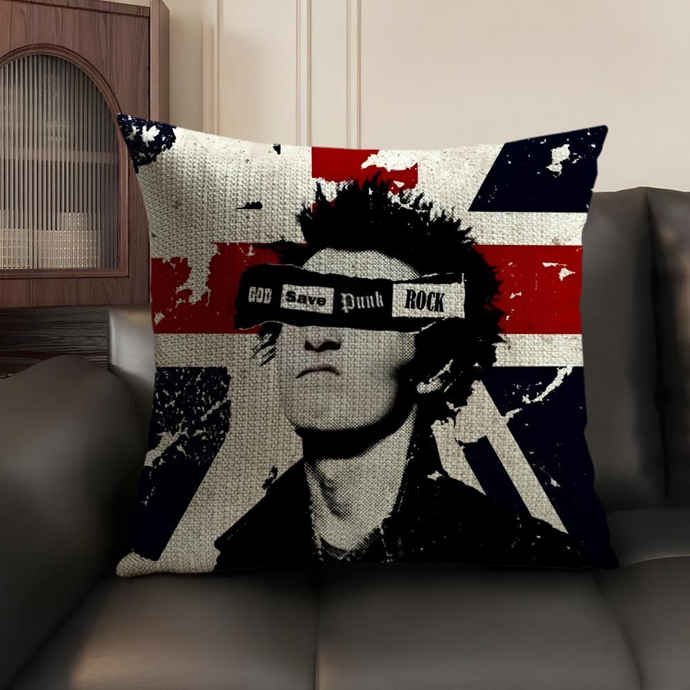Sex P-Pistols Rock Cushion Cover Natural Linen Organic Fabric Double-Sided Printing Sofa Home Decor Gift Pillow Case