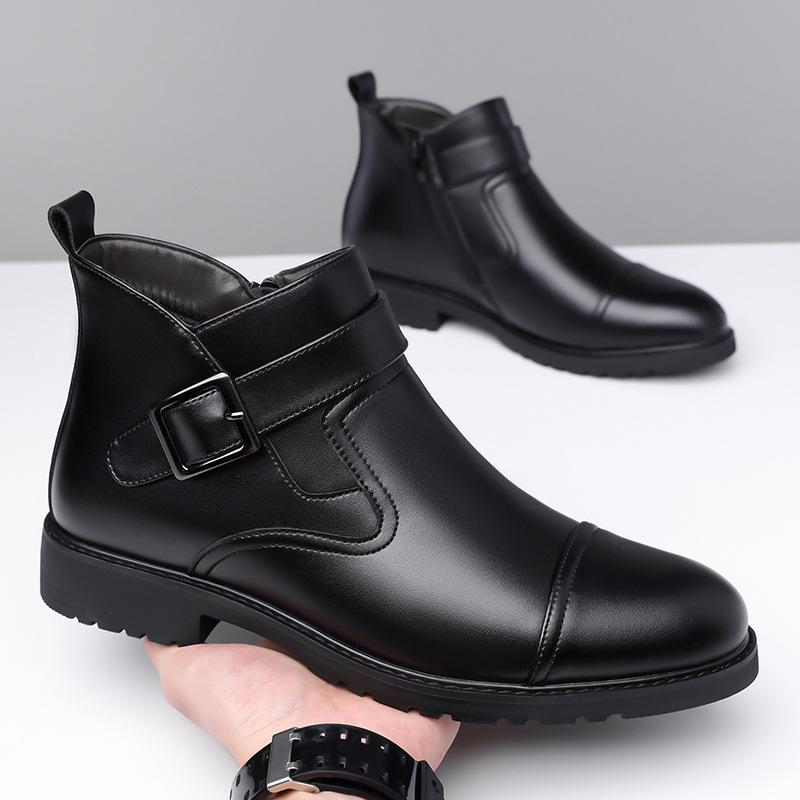 Fashion Fashion Casual Business Leather Boots for Men Solid Color Buckle Designer Shoes Male Autumn Winter Antiskid Work Boots Man