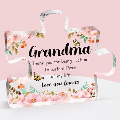 Cadeaux pour Mamie, Cadeaux Reconnaissants pour Mamie pour la Fête des Mères, Plaque Signe Puzzle Bloc Acrylique, Cadeaux d'Anniversaire Noël pour Mamie par les Petits-Enfants, Nurs