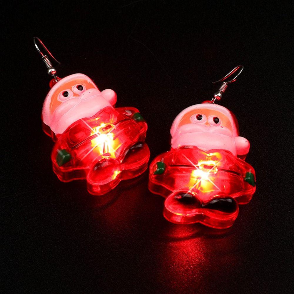 Santa Claus Xmas Dangle Ear Clips Electric Luminous Christmas Pendant LED Drop Earrings  Girls