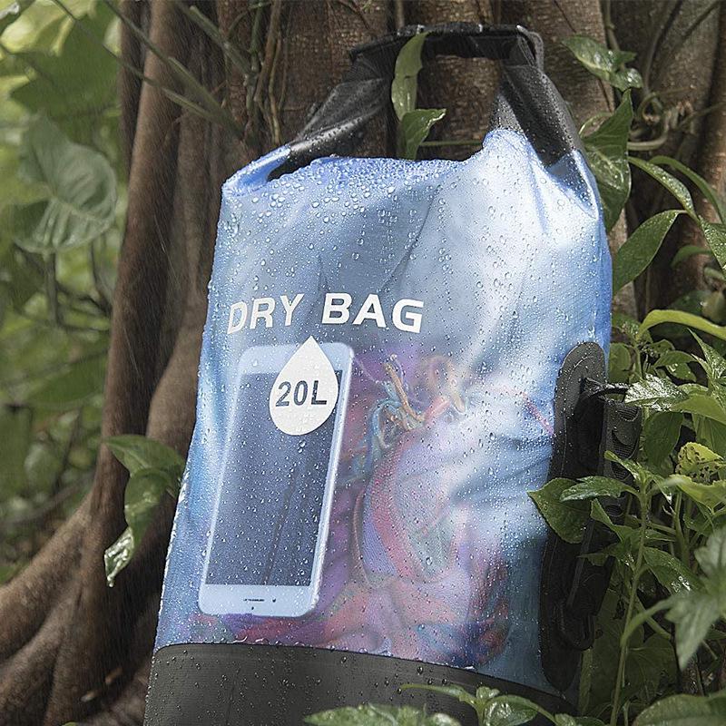 PVC Waterproof Backpack with Net Pocket - Single/Double Shoulder Options for Rafting