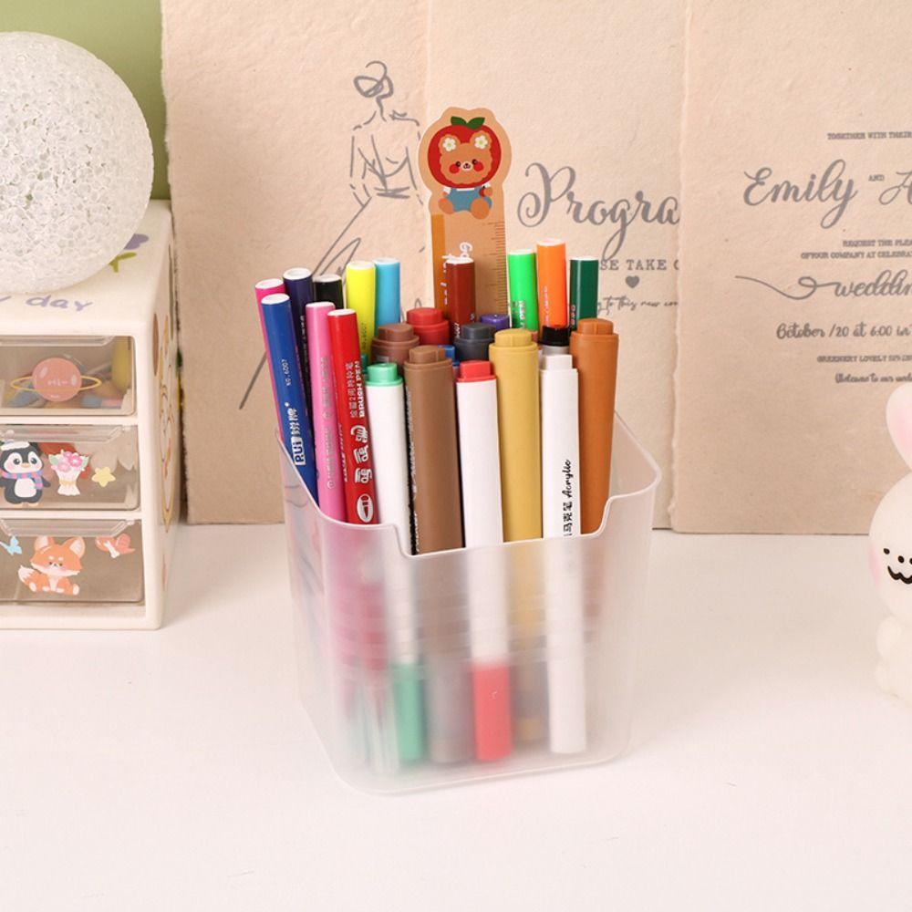 Transparent Pencil Storage Box Large Capacity Storage Bucket Korean Desk Pen Holder  Home Office