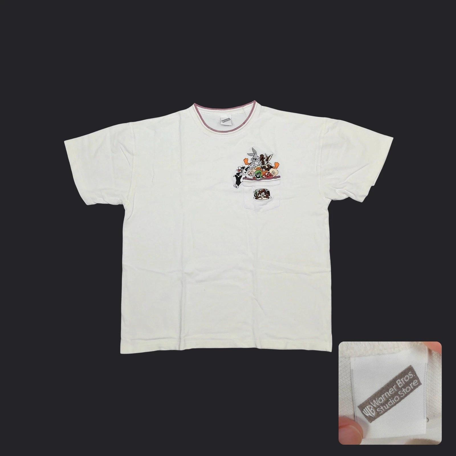 

Y2K Warner Bros Studio Looney Tunes Pocket Pique Knit T-Shirt White Unisex XL 2XL