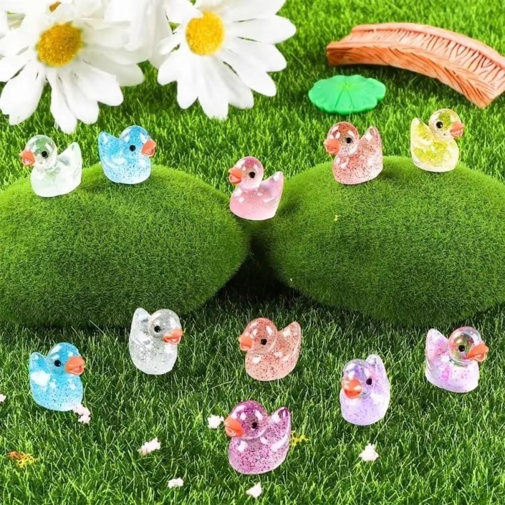 Mini Small Resin Duck Figure Toy Glittering Mini Tiny Ducks Miniature Duck Ornament Garden Decor