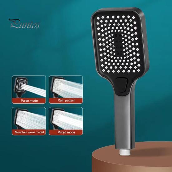High Pressure Filtered Shower Head with Handheld 4 Water Discharge Modes Anti-Clog Silicone Outlet Leak-proof Shower Nozzle