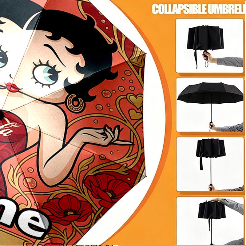Spersonalizowany Parasol z Nadrukiem Betty Boop z Imieniem, Automatyczne Otwieranie i Zamykanie, Wytrzymały Stelaż z 8 Żebrami, do Codziennego Użytku, na Kemping i Piesze Wycieczki, Prezent Urodzinowy