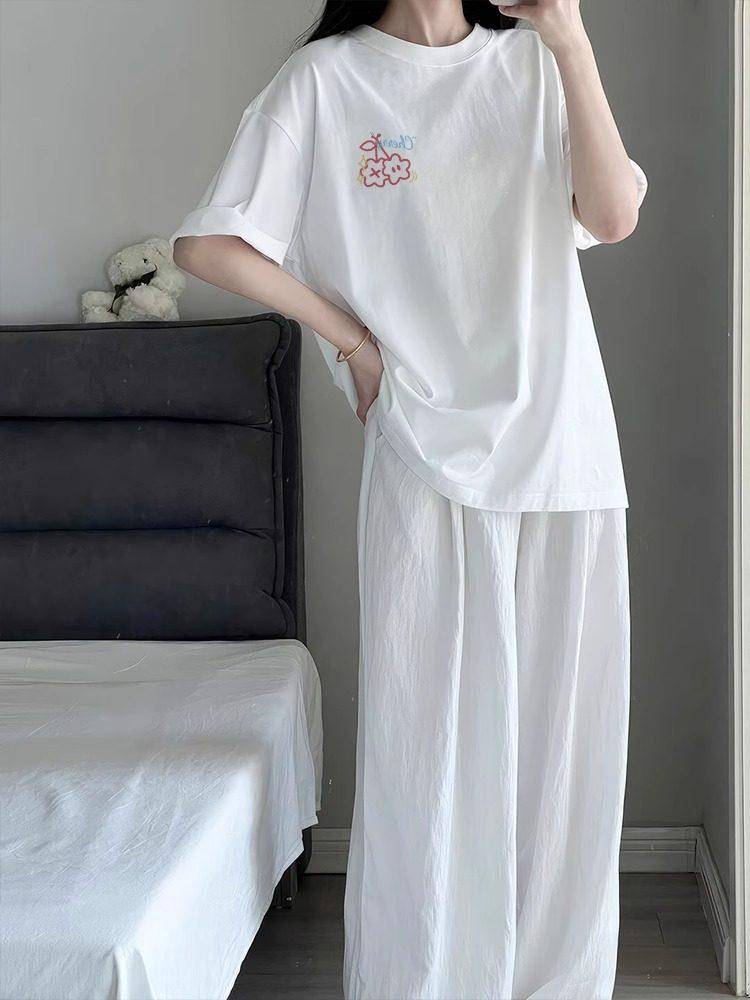 Camiseta Feminina de Verão Algodão Plus Size Estilo Retrô Americano com Estampa Divertida
