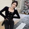 Women's Sweater Short Style Square Neck Long Sleeve