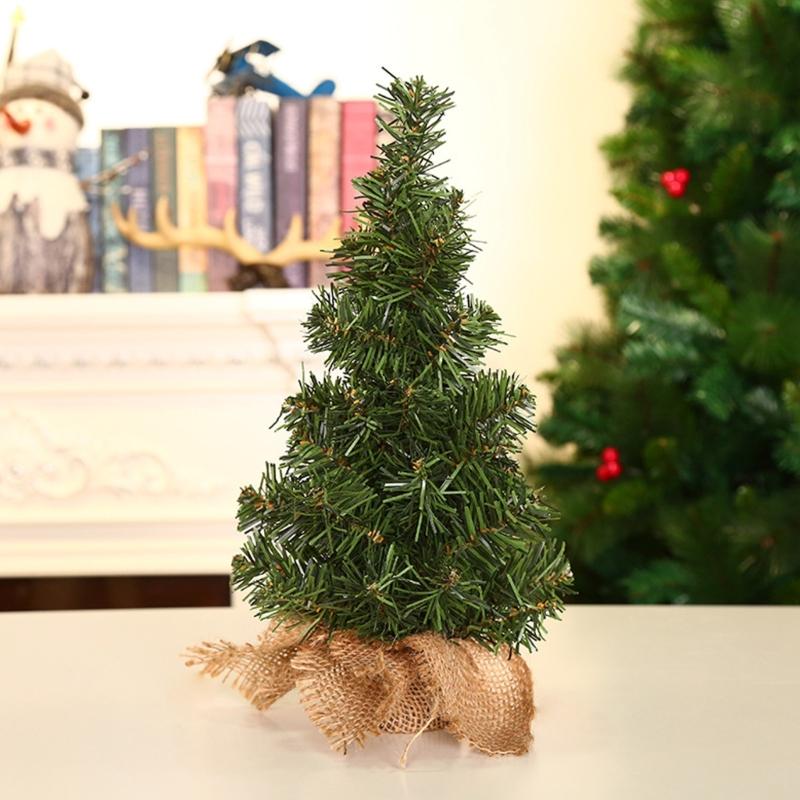 Christmas Tree Table top Decoration With Natural Burlap Base For Home Office Holiday Decoration