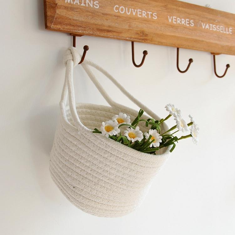 Storage Basket Household Cotton Woven Finish Basket Nordic Small Hanging Basket Cotton Rope Storage
