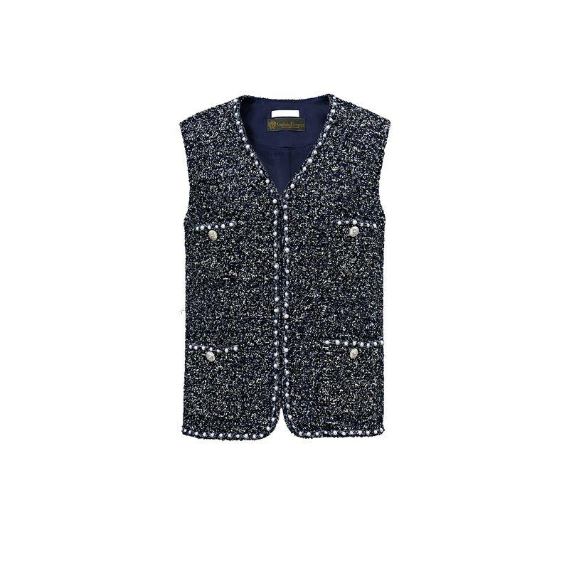 

Blacknini Yin Huafu Blue Star River Europe Import L & C Luxury Brand Same Source Tweed Classic Style Vest Coat Vest (Label: Lanificio) XS