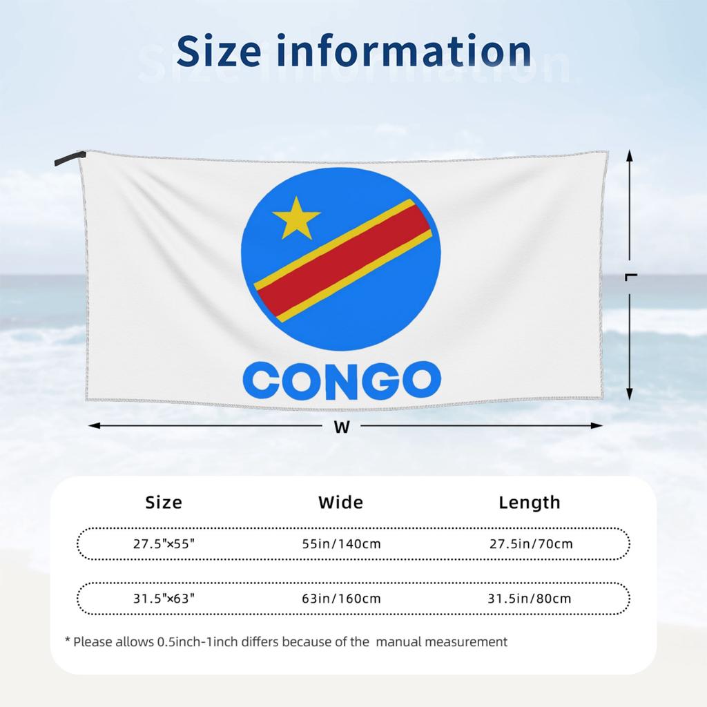 Flag Of Congo Kinshasa Flag Of Zaire Beach Towel Soft Microfiber Quick Dry Absorbent Quick Towels For Bath