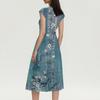 Women's Cap Sleeve Print V-Neck Sleeveless Patchwork Pleated Slim Fit Dress