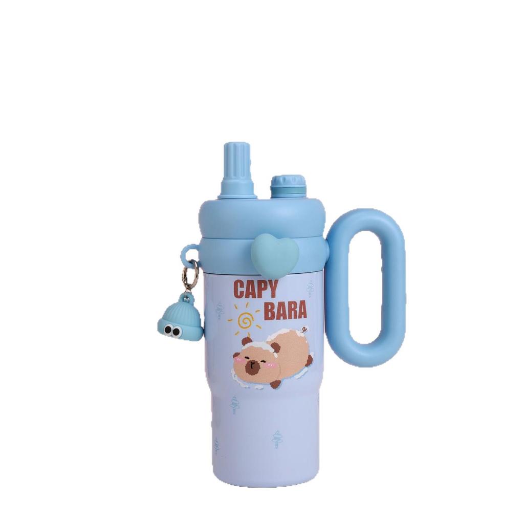 Capybara Cartoon Thermos Cup | 316 Stainless Steel | Dual Spouts | Insulated & Large Capacity with Handle | Ice Buster Cup