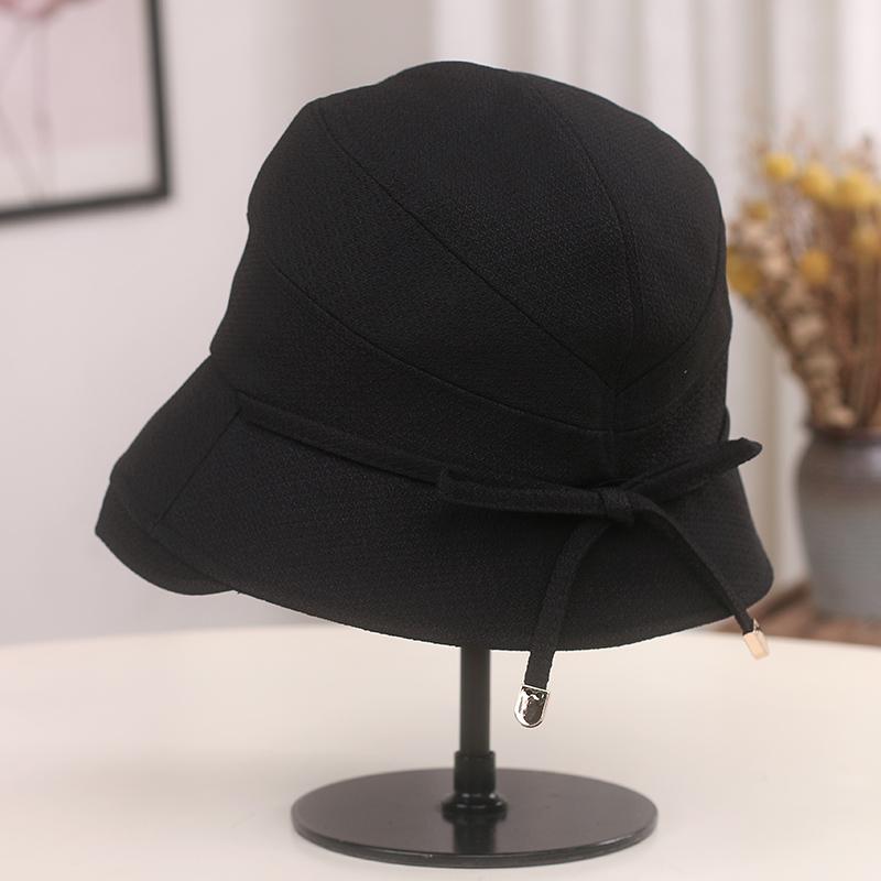 Simple lace-up bow bucket hat spring and autumn new versatile turned eaves show the face small curling edge anti-sun hat