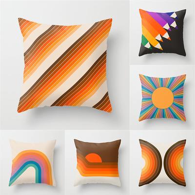 Vibrant Orange Rainbow Sunset Print Pillow Cover Abstract Geometric Lines Pillow Cover Sofa Car Office Cushion Cover Home Decor