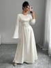Women Elegant Solid Color Maxi Dress Round Neck Bell Sleeves Drawstring Ruched Waist Casual Formal Dress