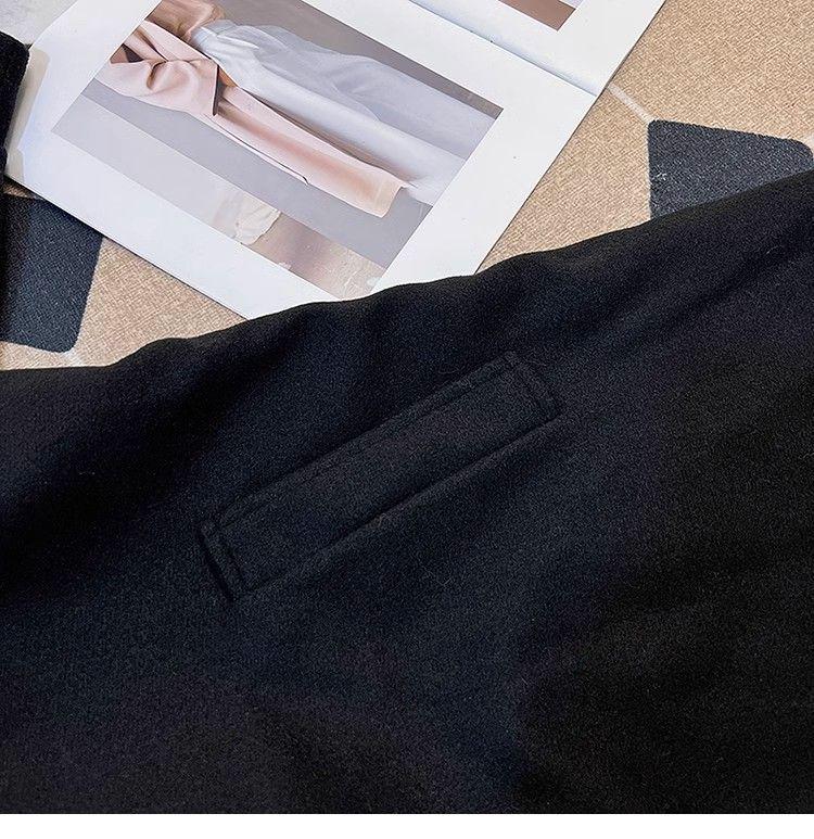 Unisex Retro Wollmantel in mittlerer Länge - Schwarz, Baumwollgefüttert, Lockere Passform, Koreanischer Stil für Herbst/Winter