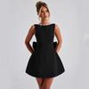 European & American Summer Women's Pearl Bow A-line Backless Dress