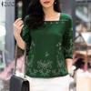ZANZEA Women Square Neck Summer Casual 3/4 Sleeve Loose Print Blouse