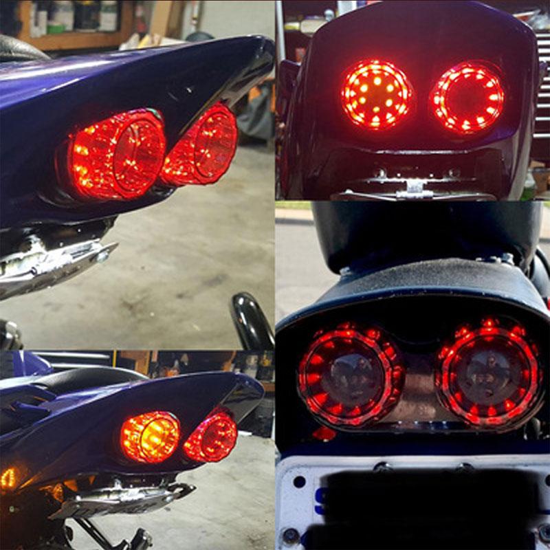 Universal 12V Motorcycle LED Brake Tail Light Signal Lights LED Integrated Tail Light with License Plate Bracket White Yellow