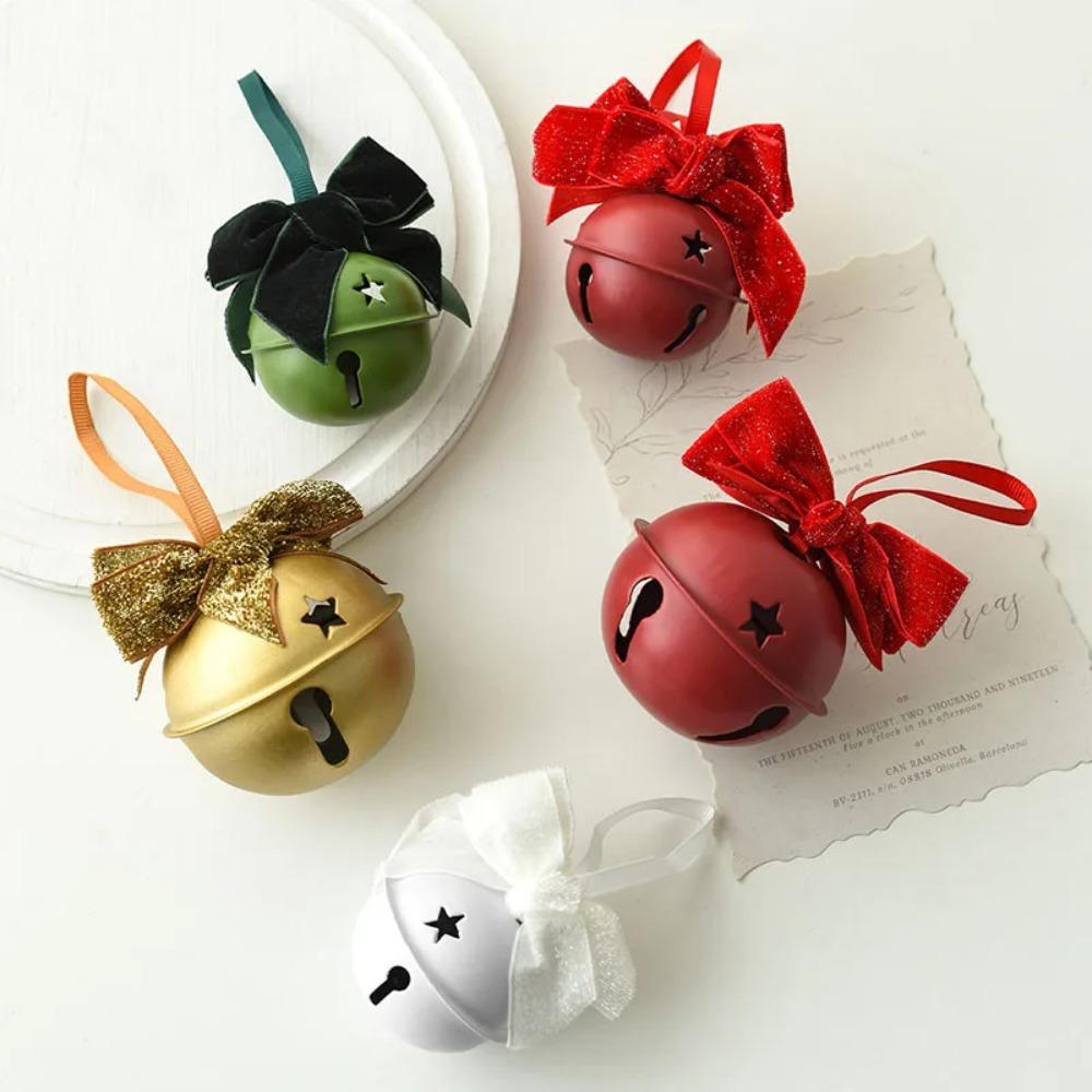 Pleasant Sound Christmas Velvet Bow Bell Iron Pine Cone Bell Pendant  Holiday Wedding Supplies
