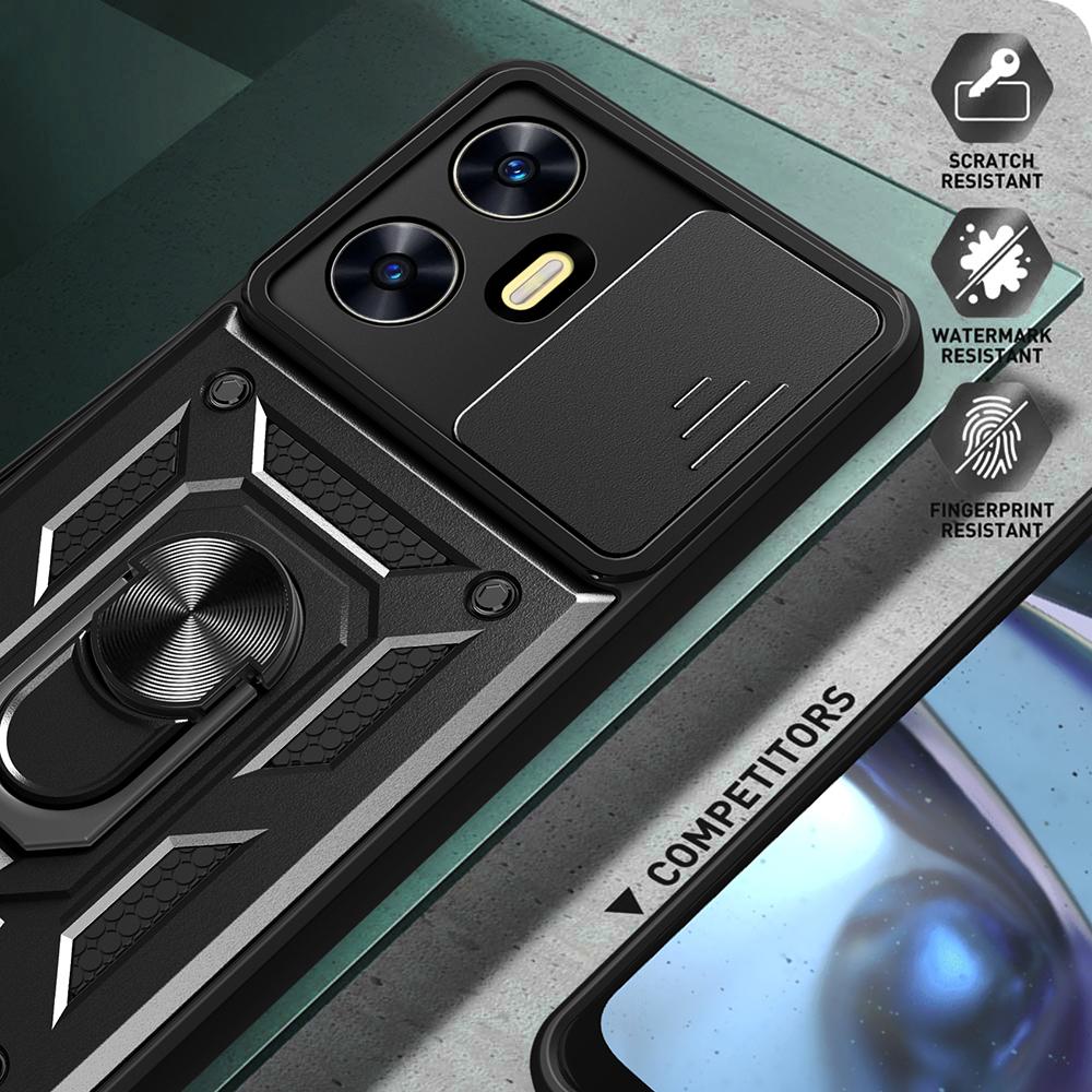 For Realme C55 4G Kickstand Phone Case Slide Camera Protection PC+TPU Car Mount Phone Cover
