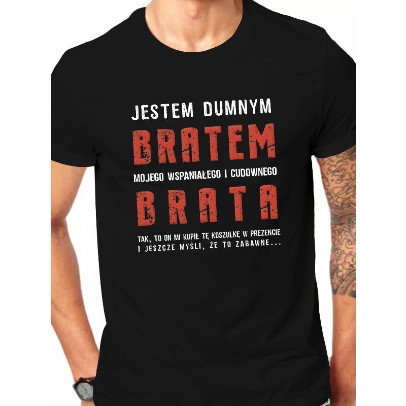 

European Size Men S Casual Summer T-Shirt with Fun Polish Languages Print, Polyester Crew Neck Short Sleeve Top, Lightweight Breathable Fabric 4XL чорний