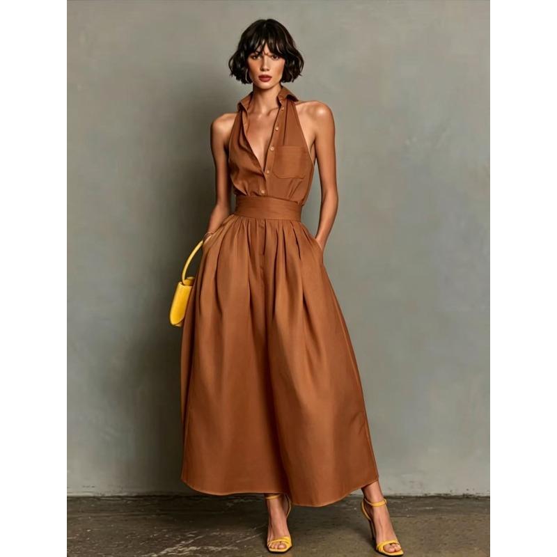 GMXIA Women's  Sleeveless Halter Neck Fashion Summer Spring Casual Dresses