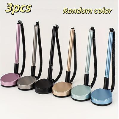 3pcs Retractable Office Pen Adhesive Desktop, Fixed Strap, Comfortable Grip, Suitable for Office, Hotel and Bank Counter