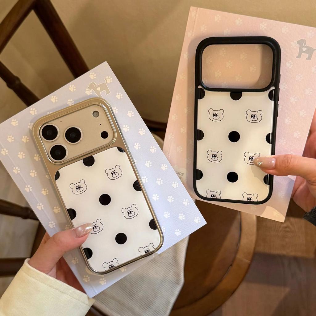 Korean Cute Polka Dot Bear for iPhone17Promax Mobile Phone Case Apple 16 Epoxy Water Condensation 15 Cartoon