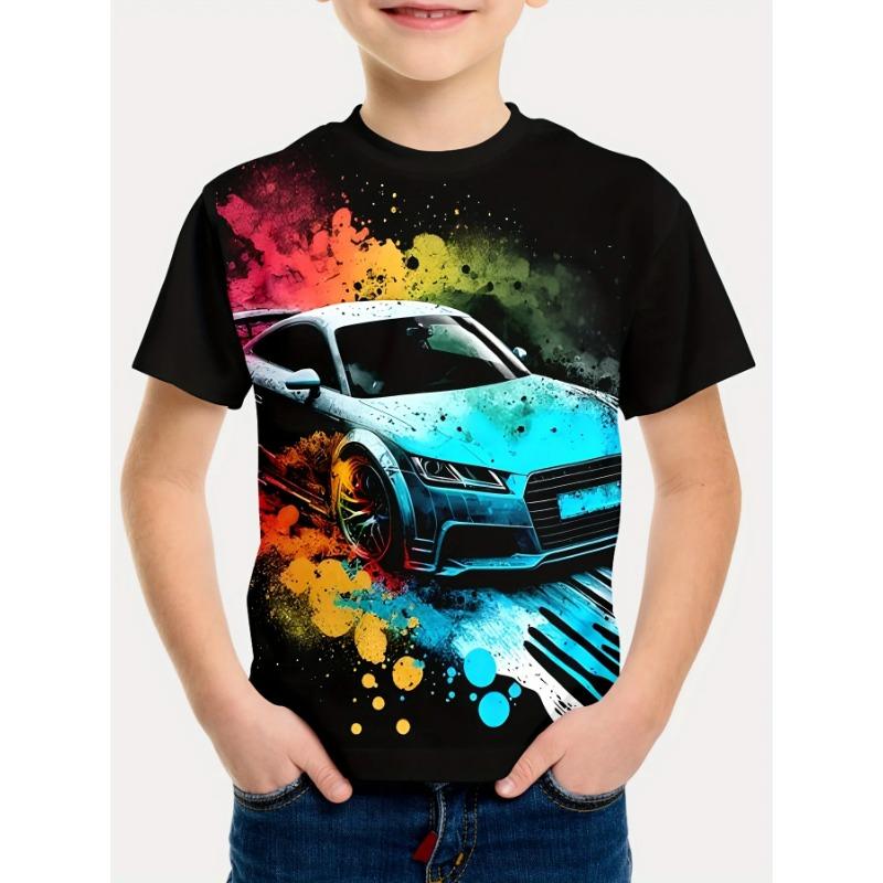 Kids Clothes Boys Tshirt Short Sleeve Stylish Car Racing Graphic