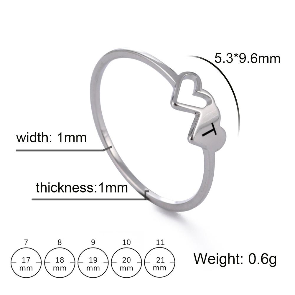 Fashion Stainless Steel A-Z 26 Letters Rings Double Heart Hollow Women Ring For Women Charm Wedding Finger Jewelry Gift