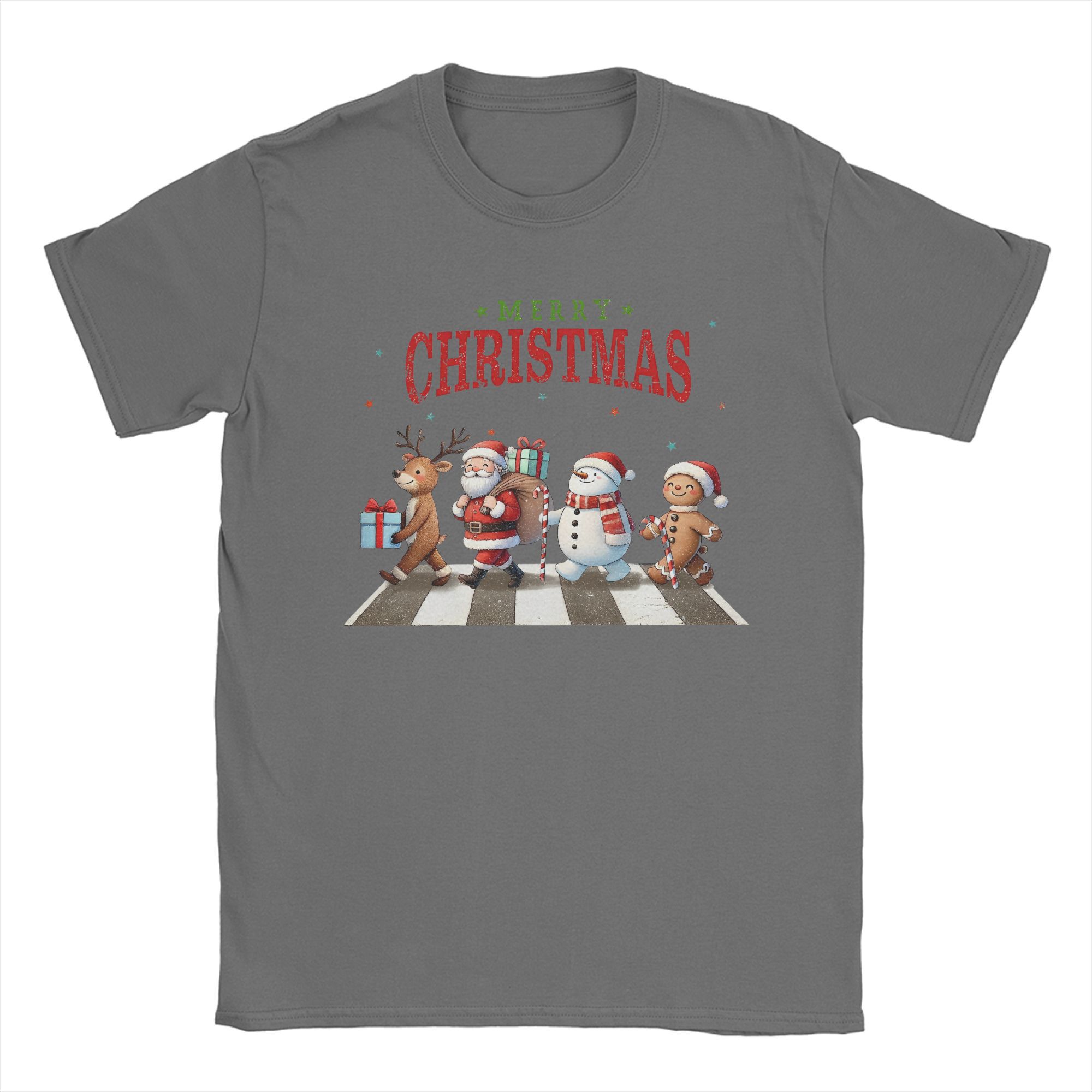 

Men s T-Shirts Santa Claus and Reindeer Road Vintage Cotton Tee Shirt Merry Christmas Gingerbread T Shirts O Neck merchandise 3XL