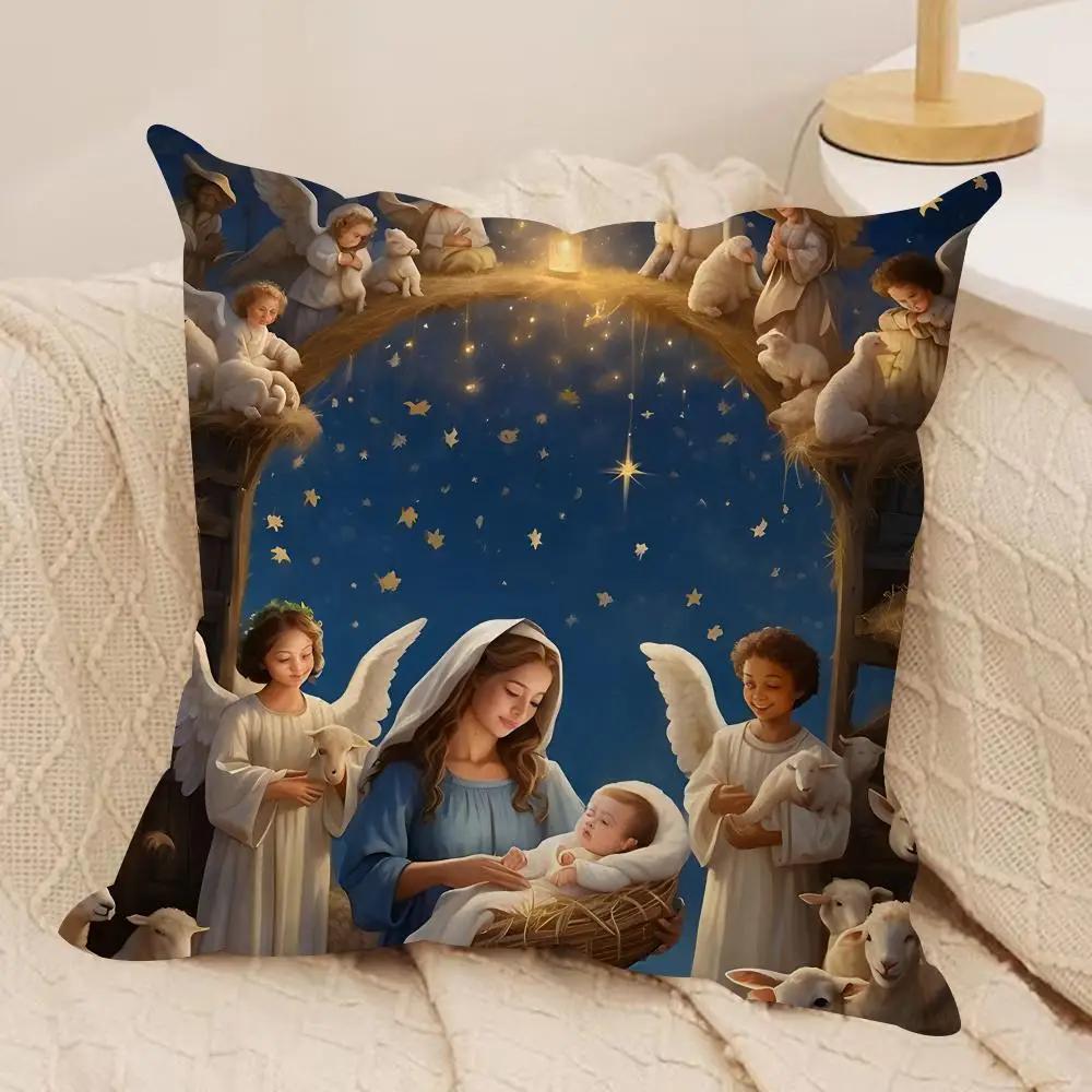 Nativity Scene Starry Night Cushion Cover Silky Short Plush Invisible Zipper Dustproof Sofa Pillow Case For Home Decor